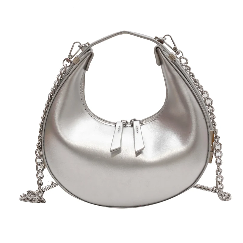 Mini bolso hobo metálico para mujer con correa de eslabones