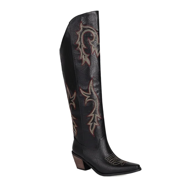 Botas de estilo country, caña hasta el muslo, suela de bloque y punta afilada