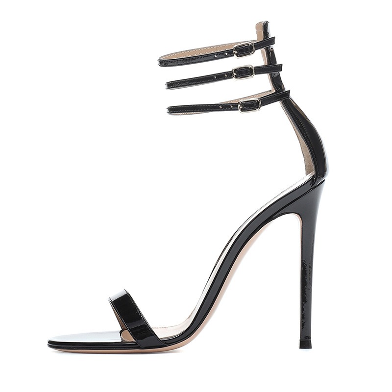 Zapatos de tacón de aguja sexis bicolor para mujer con broche metálico