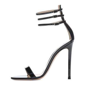 Zapatos de tacón de aguja sexis bicolor para mujer con broche metálico