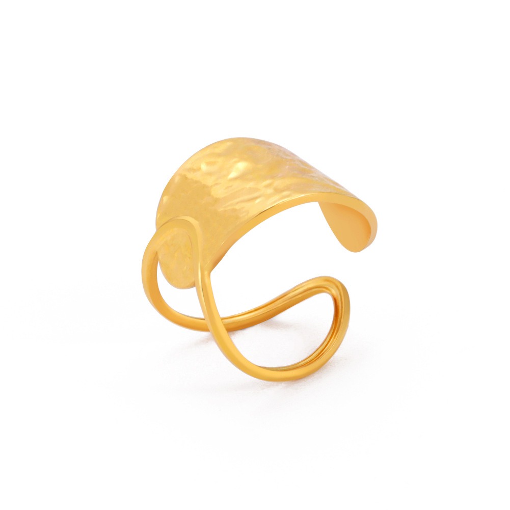 Overlapping hollow curved surface double curved piece elegant stainless steel open ring