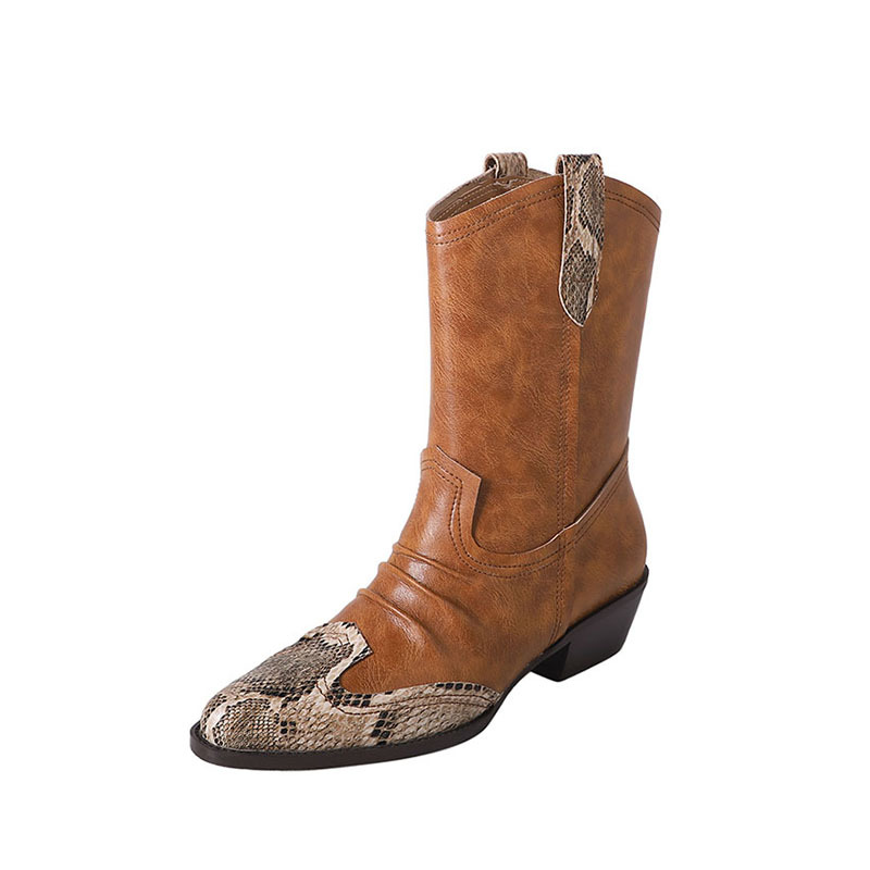 Botines femeninos de caña baja de piel de vaca vintage