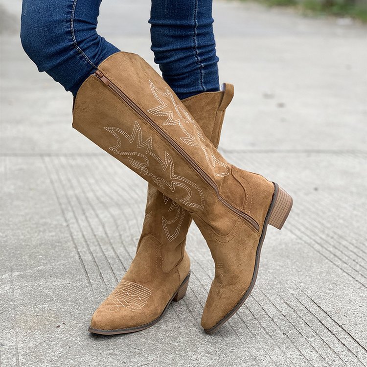 Botas de combate de tacón grueso marrón claro
