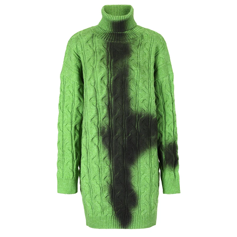 Mujeres suéter de cuello vuelto de punto grueso oversized con contraste degradado