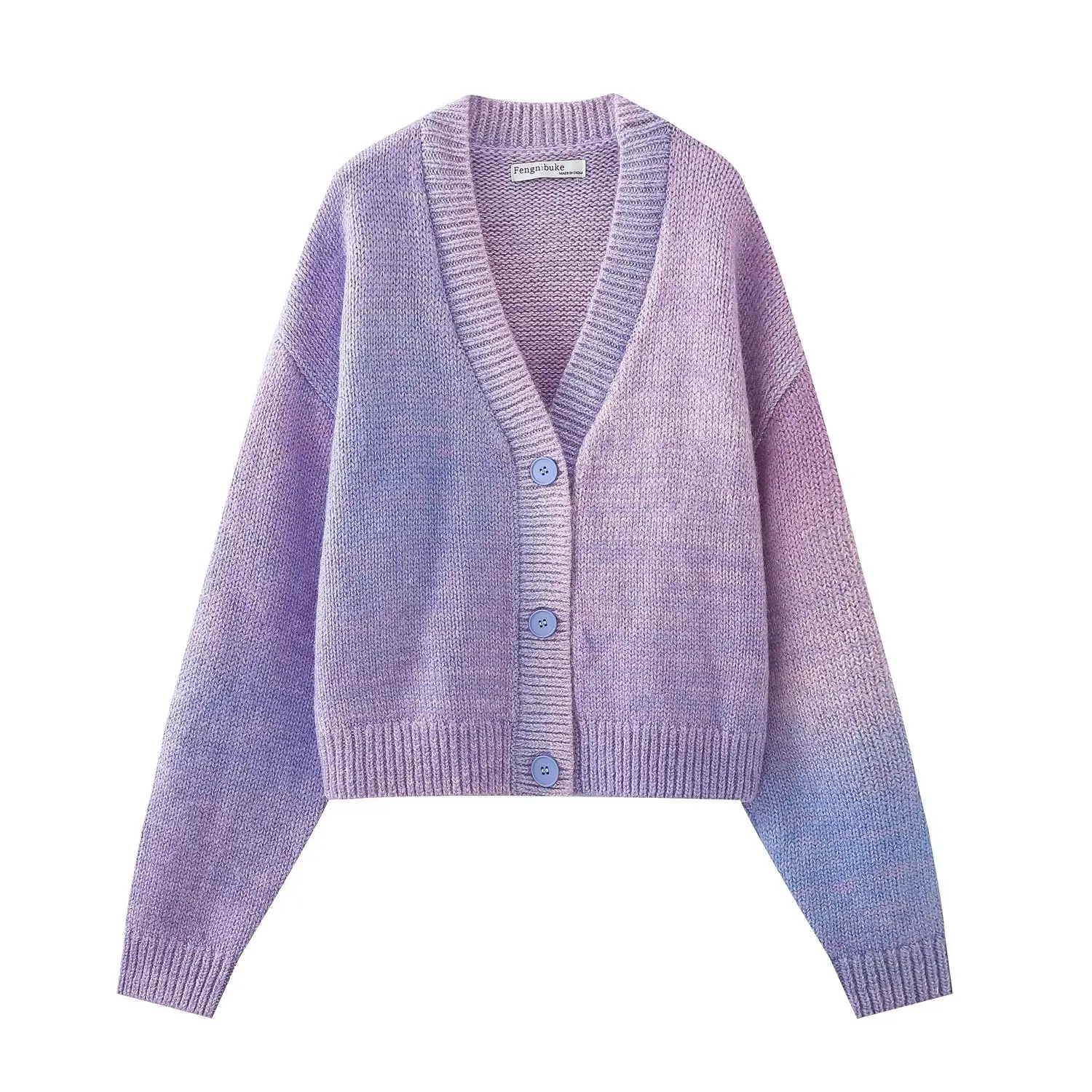Damas cardigan holgado de otoño con escote profundo, botones frontales y diseño de remolinos