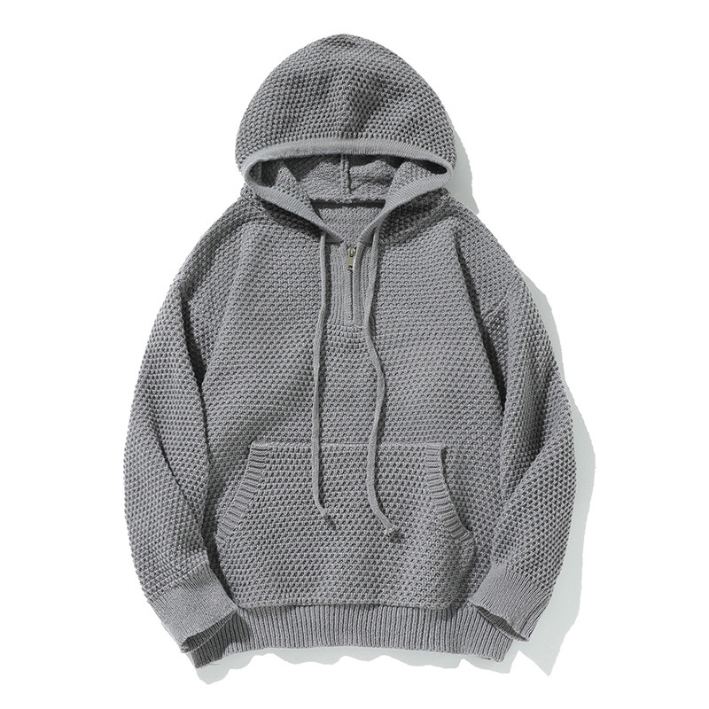 Sudadera con capucha y cremallera de cuarto de poliéster con ajuste holgado y estampado tropical