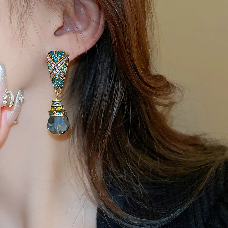 Pendientes de aleación con flecos de cristal en forma de lágrima