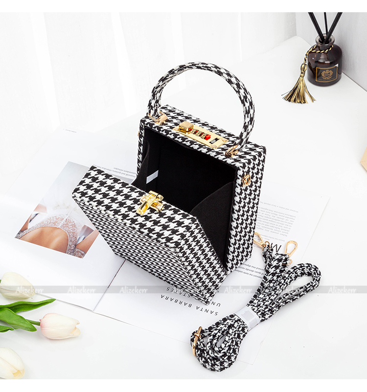 Grande bolso de mano de lana vintage de cuadros estructurado