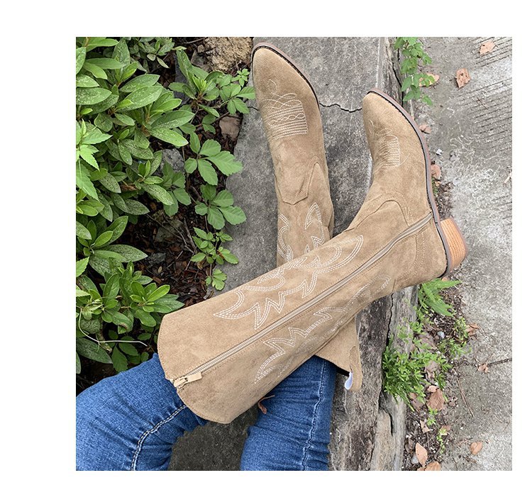 Botas de combate de tacón grueso marrón claro