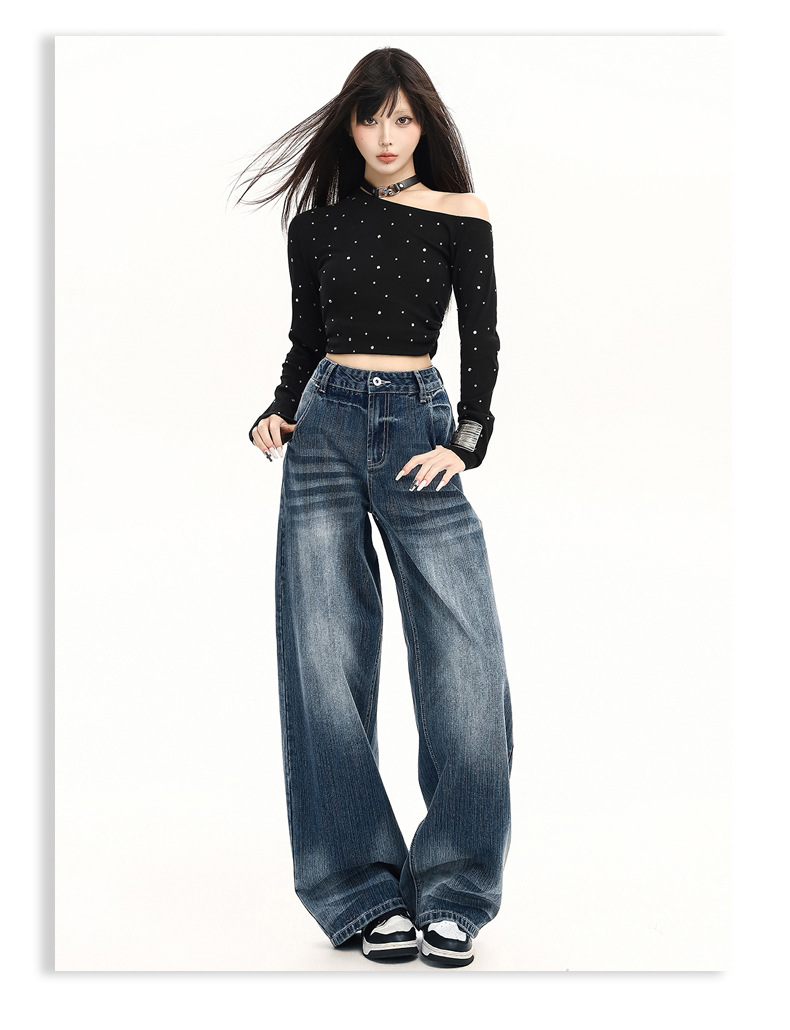Jeans holgados de mezclilla de estilo streetwear para mujer