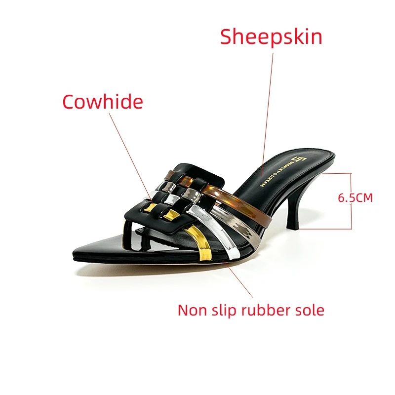 Mujeres slippers de noche de ajuste ancho con tacón stiletto y recortes