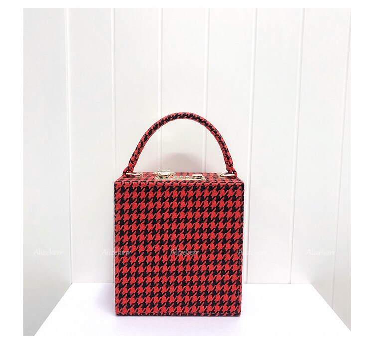 Grande bolso de mano de lana vintage de cuadros estructurado