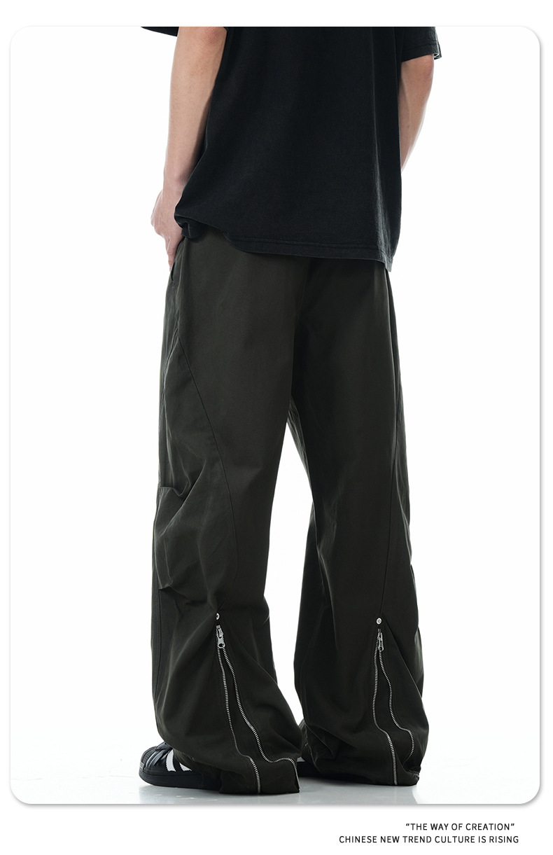 Pantalones de hombre de corte relajado, utilitarios, con bajo de cremallera