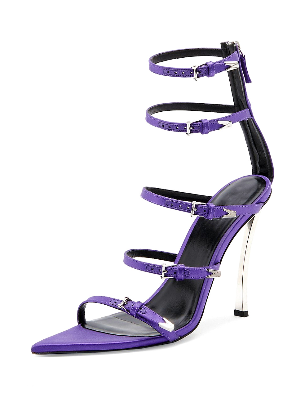 Sandalias de ajuste ancho de tacón stiletto para mujer con punta almendra y tiras