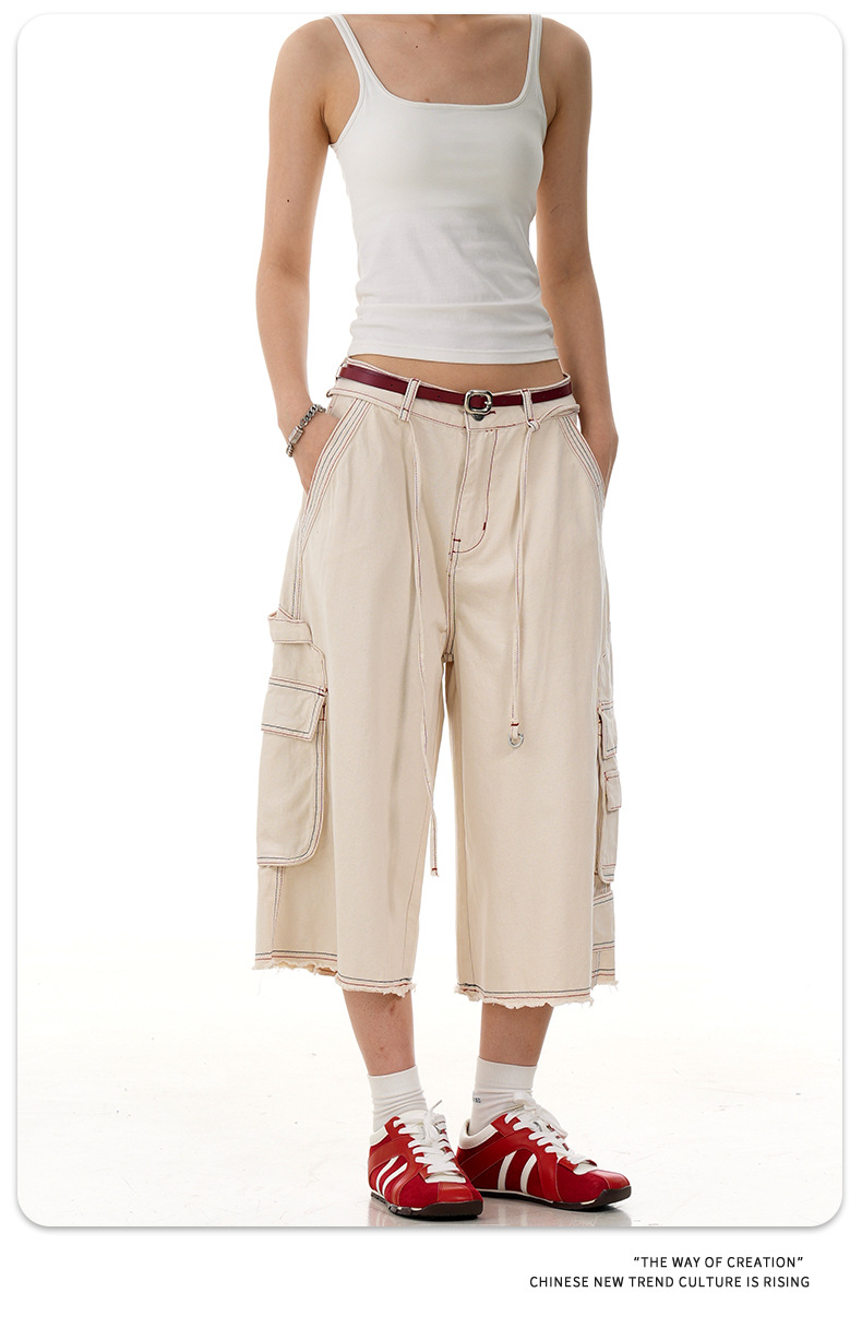 Pantalones rectos cortos de algodón utilitarios unisex