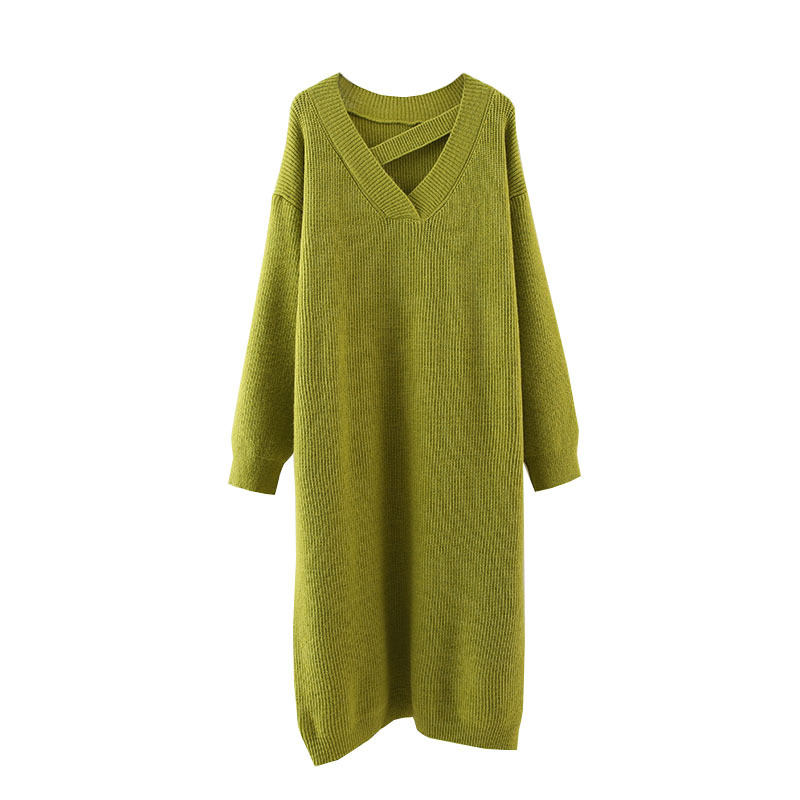 Vestido midi de acrílico liso de otoño de corte relajado