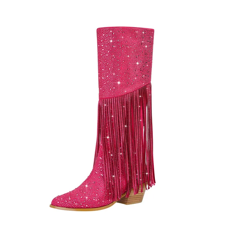 Botas altas de goma gruesas con puntera en v para mujer