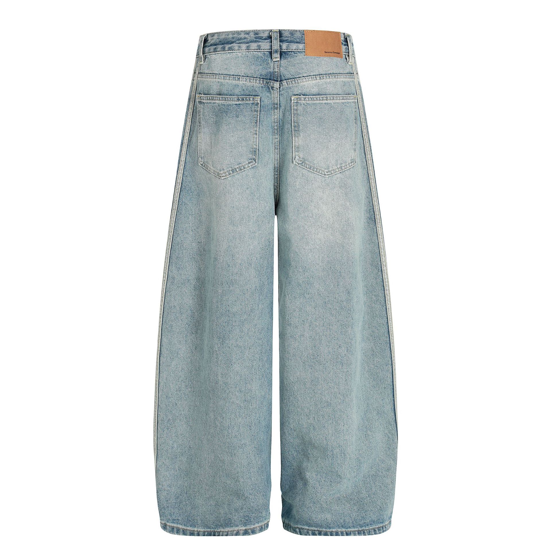 Pantalones vaqueros holgados retro de índigo lavado a la piedra con ribete de contraste