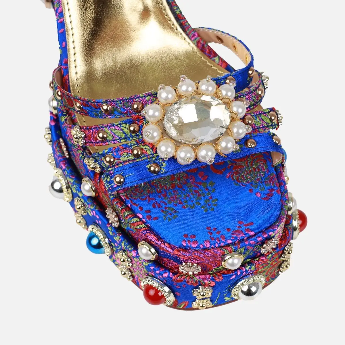 Sandalias de mujer de noche de punta abierta con plataforma de cristal