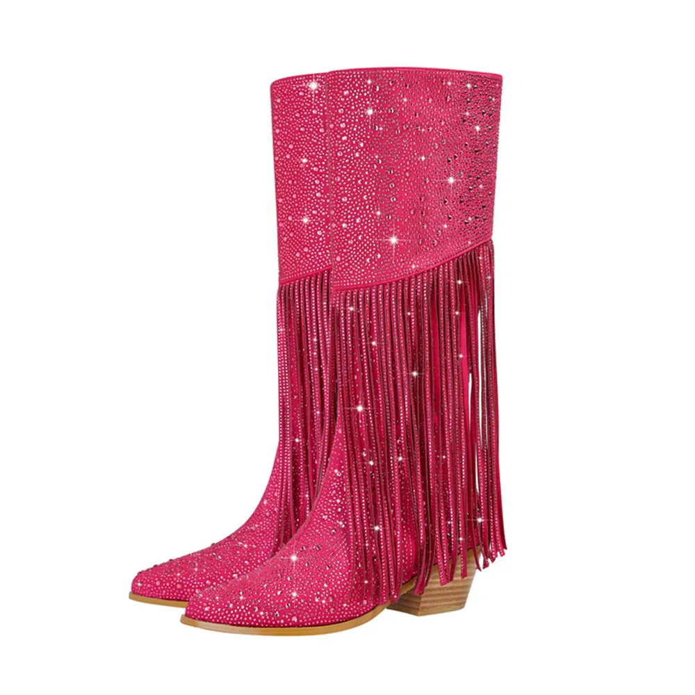 Botas altas de goma gruesas con puntera en v para mujer