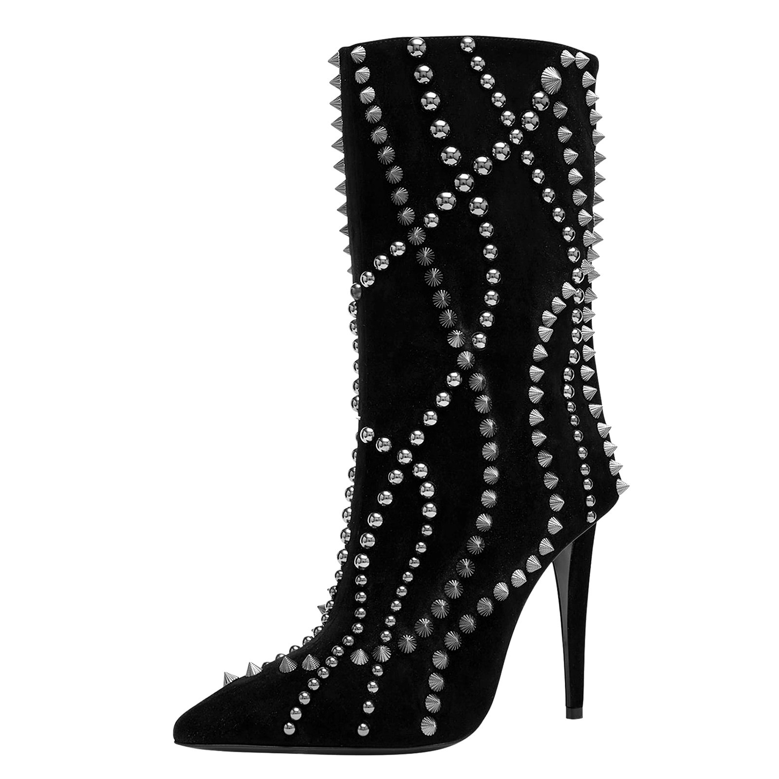 Botines de tacón de aguja con tachas y punta cónica