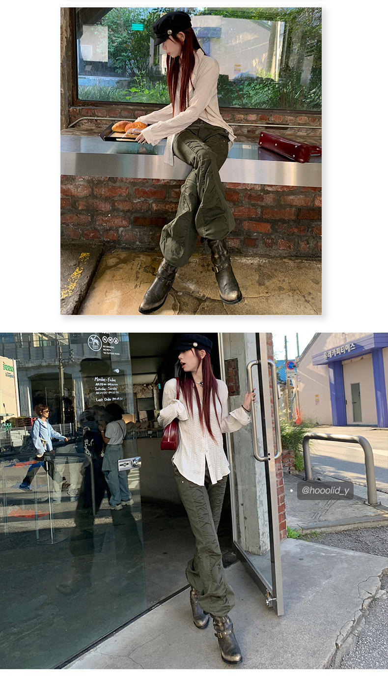 Pantalones maxi acampanados de talle bajo estilo callejero para mujer