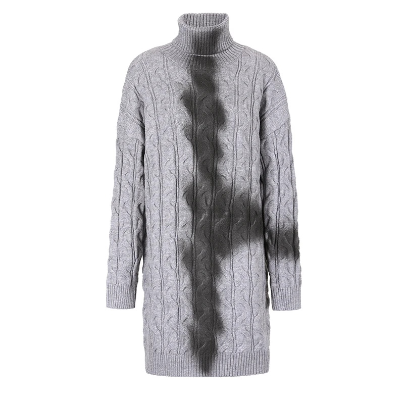 Mujeres suéter de cuello vuelto de punto grueso oversized con contraste degradado