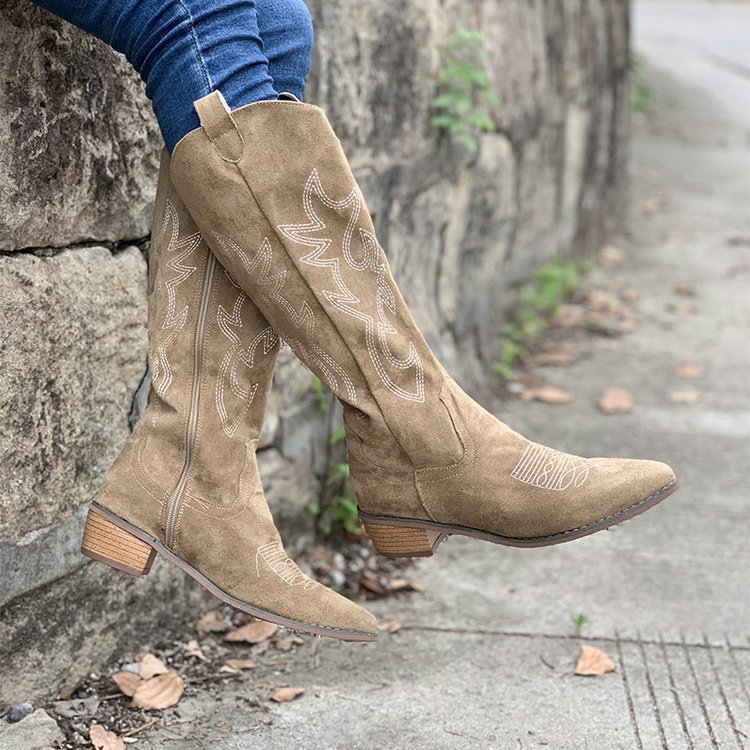 Botas de combate de tacón grueso marrón claro