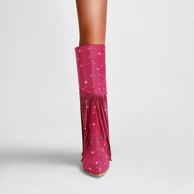 Botas altas de goma gruesas con puntera en v para mujer