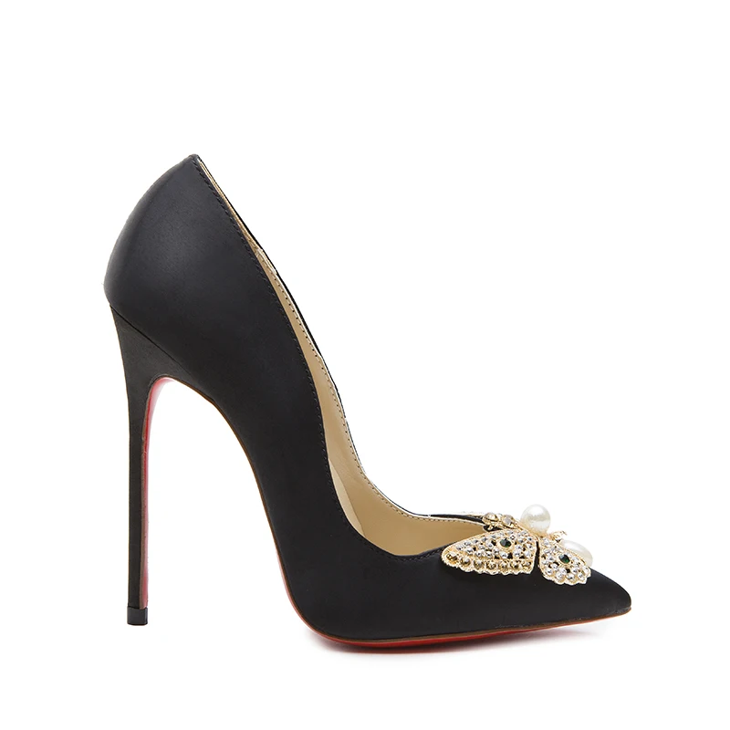 Zapatos de punta afilada con lazo de cinta, pedrería y talla plus