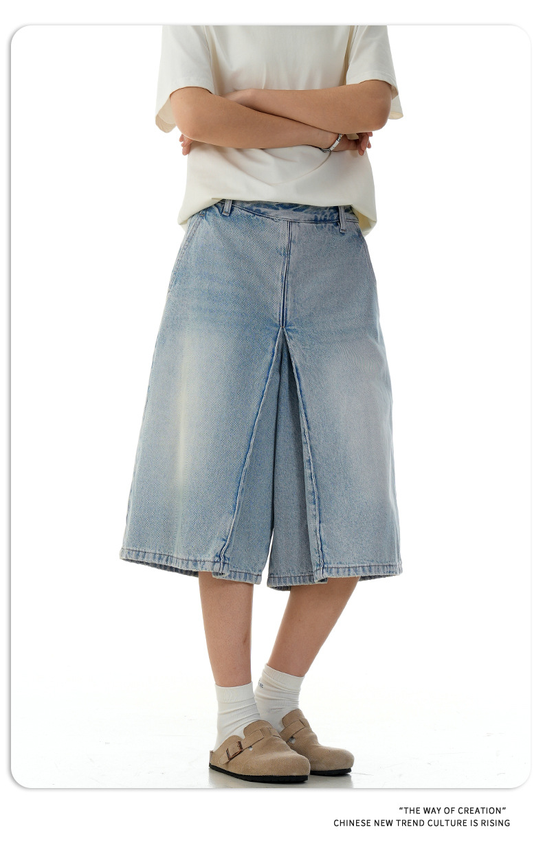Unisex retro añil algodón acampanados holgados pantalones cortos