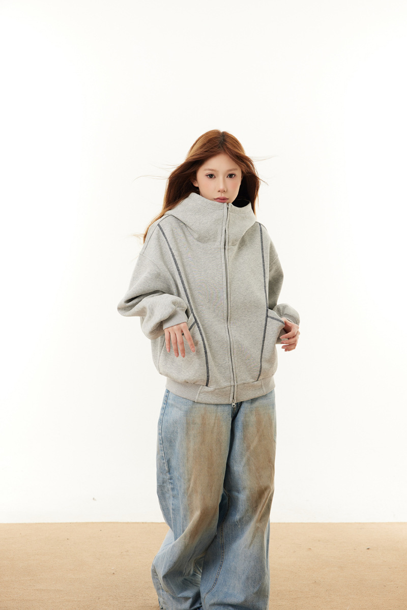 Sudadera con capucha y cremallera de estilo callejero, de ajuste relajado, con estampado de letras