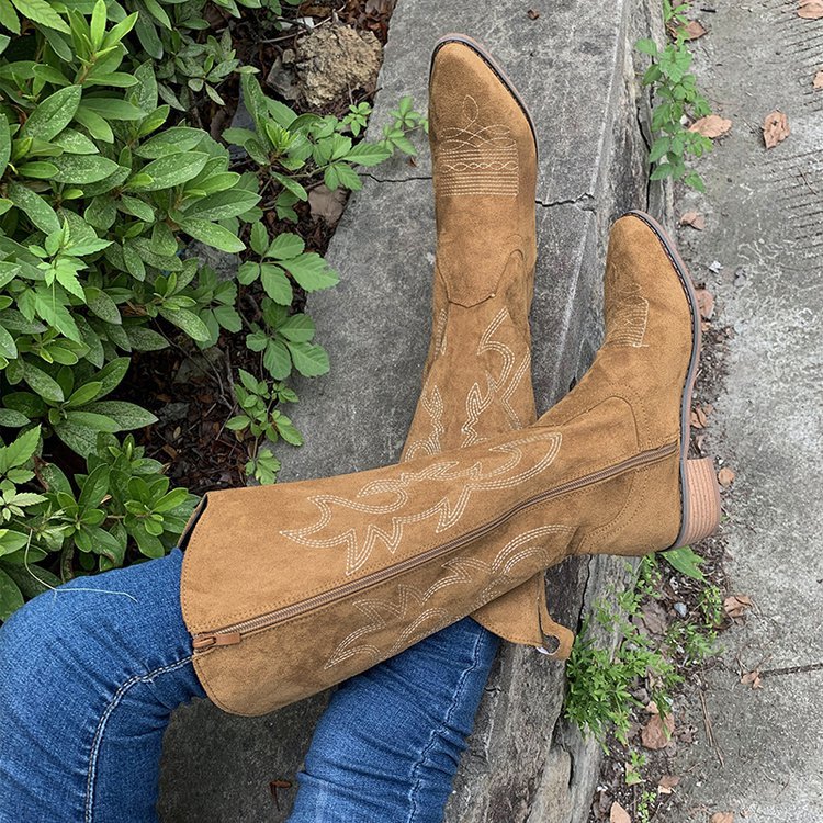 Botas de combate de tacón grueso marrón claro