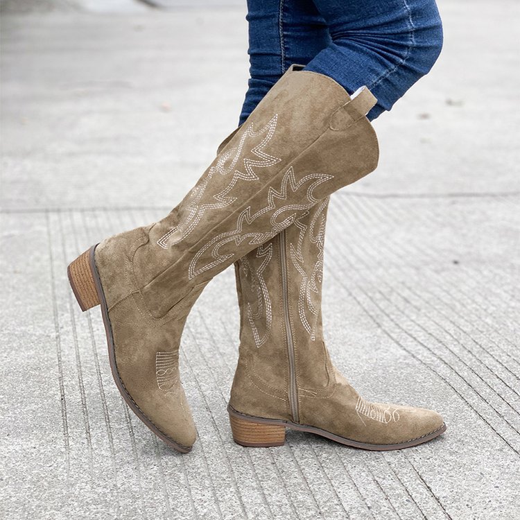 Botas de combate de tacón grueso marrón claro