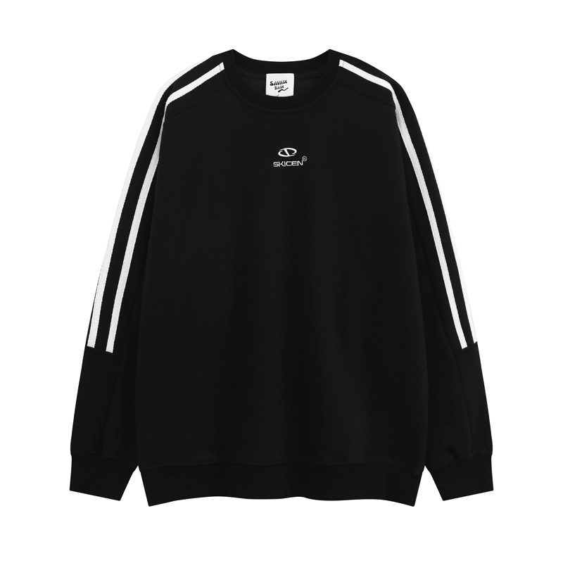 Sudadera con capucha holgada de algodón a rayas para hombre