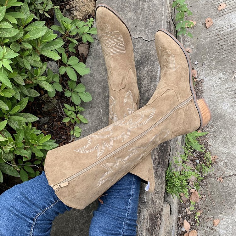 Botas de combate de tacón grueso marrón claro