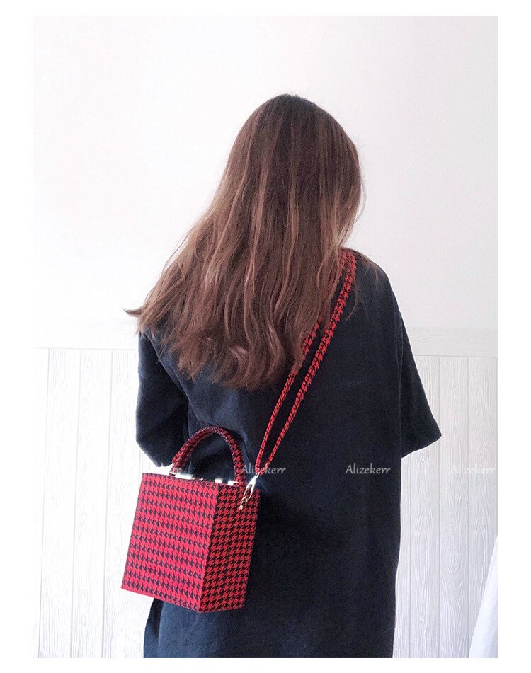Grande bolso de mano de lana vintage de cuadros estructurado