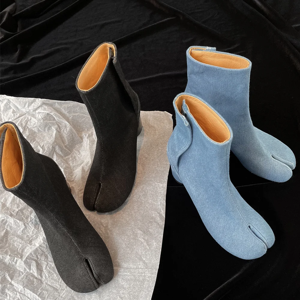 Botas clásicas de cuero de punta puntiaguda y tacón ancho