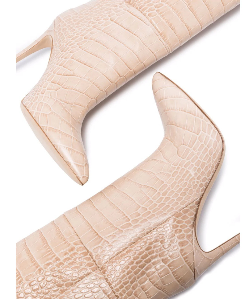 Botas de mujer de calce fácil de piel de serpiente de punta fina