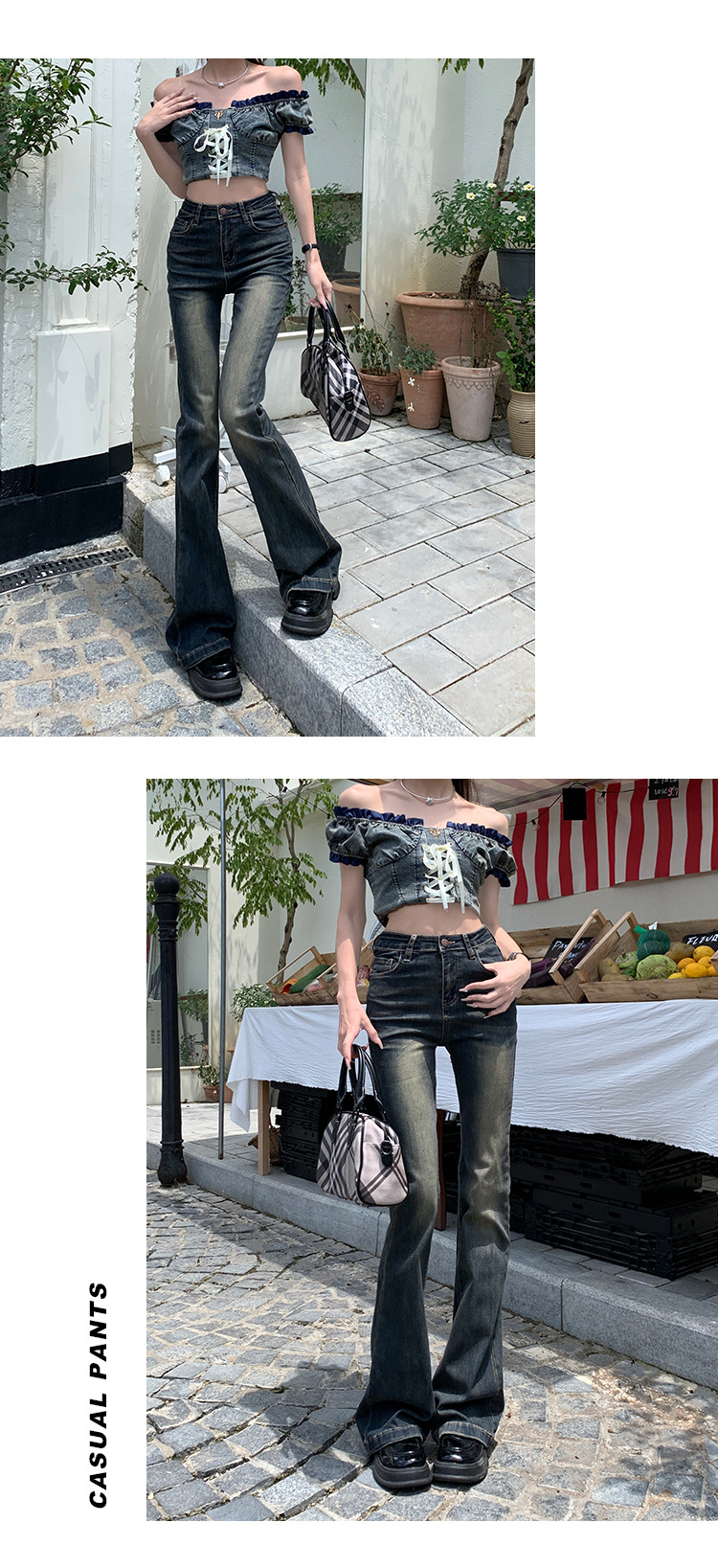 Vaqueros Vintage de Cintura Ultra Alta y Bootcut Ajustado para Mujeres