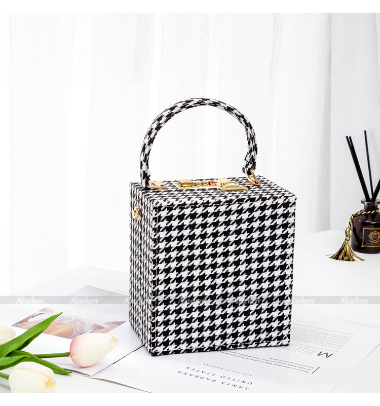 Grande bolso de mano de lana vintage de cuadros estructurado