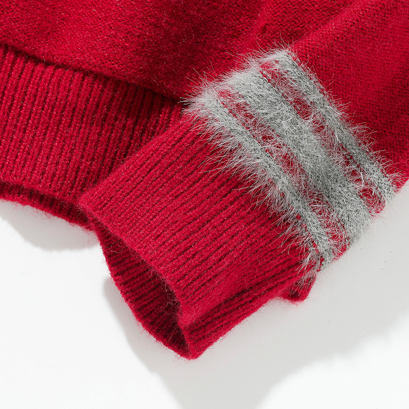 Abrigo oversize de punto jacquard con ribete de pelo a juego