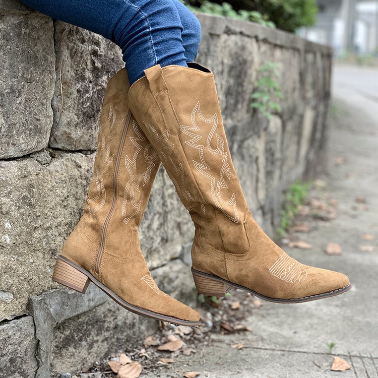 Botas de combate de tacón grueso marrón claro