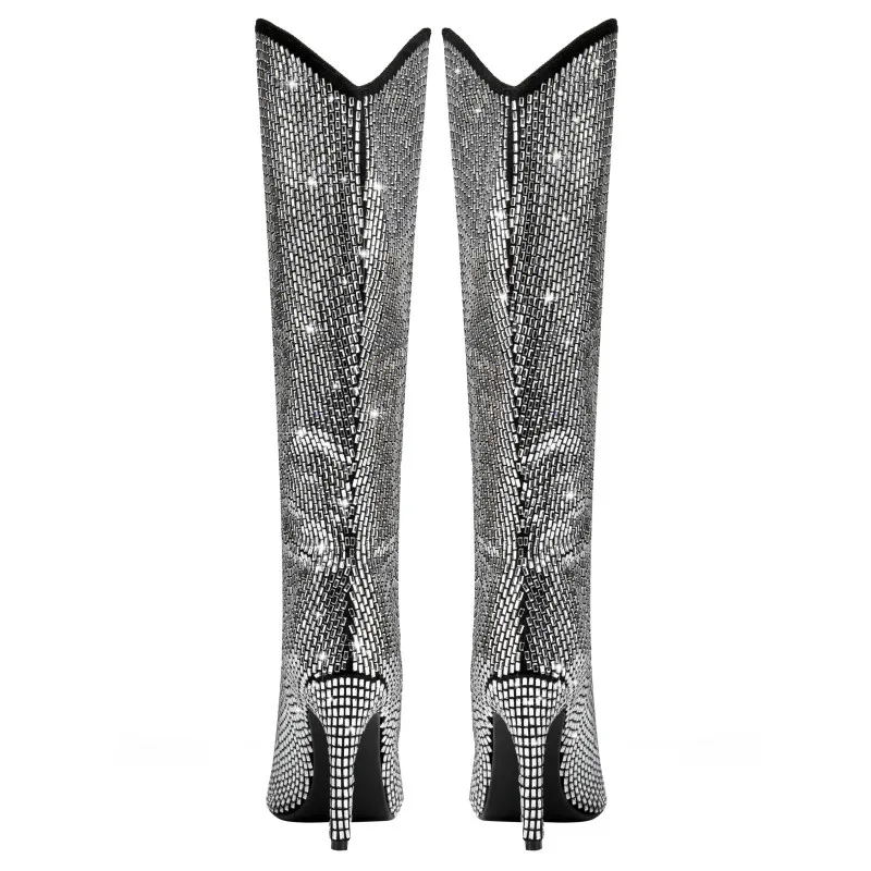 Botas altas stiletto de microfibra con purpurina