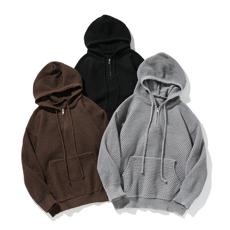 Sudadera con capucha y cremallera de cuarto de poliéster con ajuste holgado y estampado tropical
