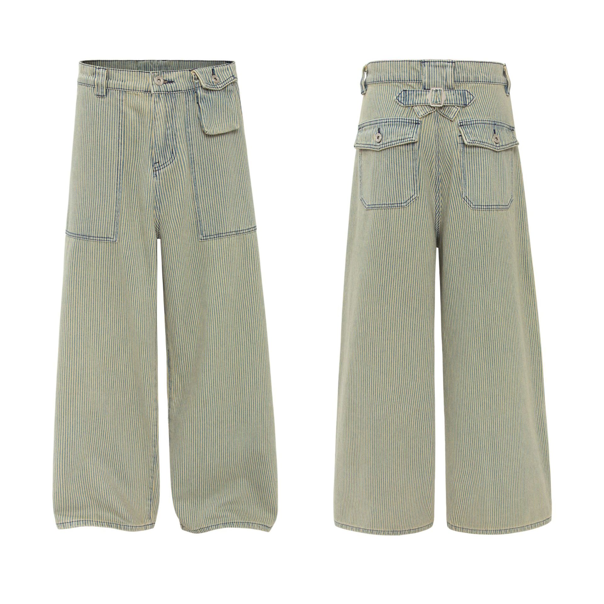 Pantalones utilitarios de rayas asimétricas oversized premium para hombre