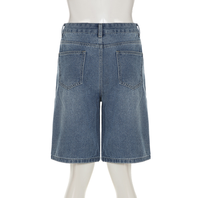 Shorts holgados de mezcla de algodón con tiro alto elevado y acabado deslavado