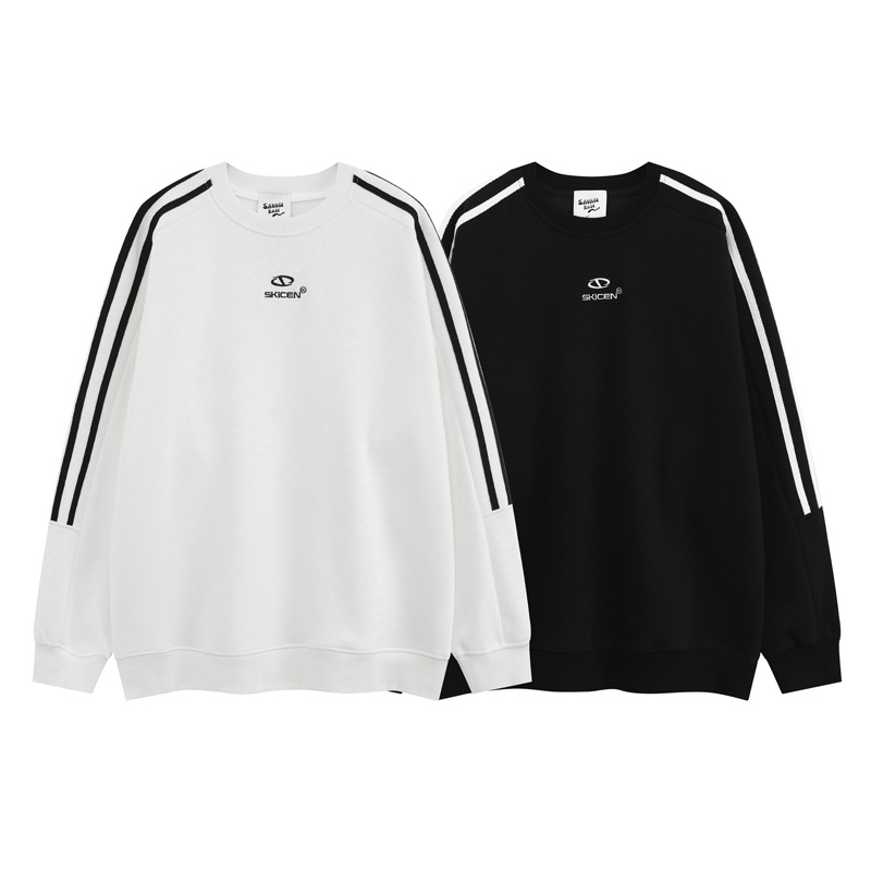 Sudadera con capucha holgada de algodón a rayas para hombre