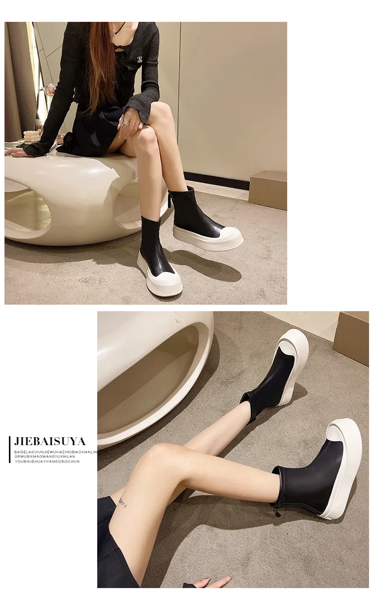 Botines de mujer de tobillo nude con plataforma y cremallera