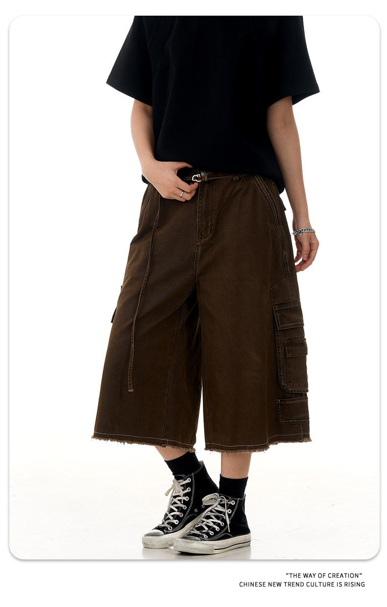 Pantalones rectos cortos de algodón utilitarios unisex